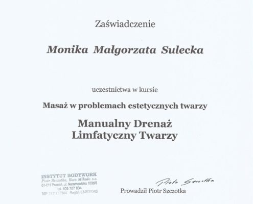 manualny drenaż limfatyczny twarzy Bydgoszcz Salon Kosmetyczny Monika Sulecka Calm Kosmetyka